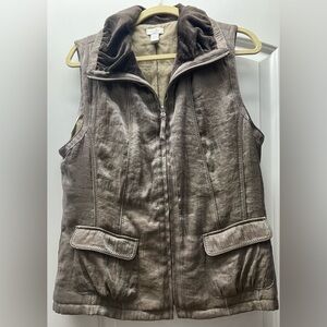 Chico's Vest Faux Fur Collar Lined Shimmer Metallic Roomy Large Zip Pockets